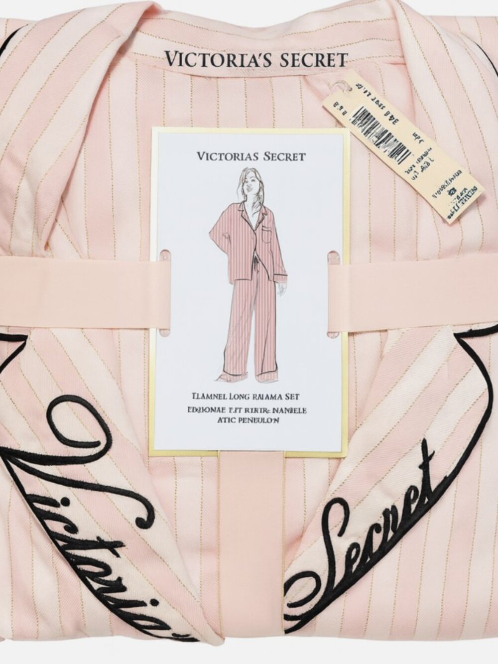 Victoria’s Secret Iconic Stripe Flannel Pajama Set Pink White Stripe NWT XS